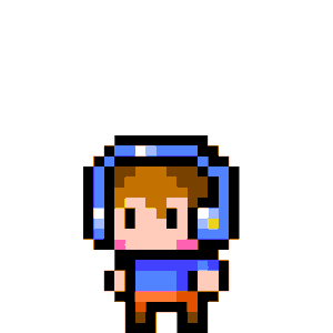 ドット絵フリー素材:青色のヘッドホンをした男の子のアニメーション