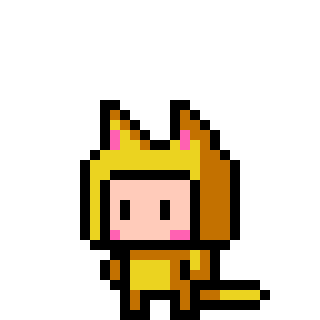 ドット絵フリー素材:黄色のネコの被り物をした男の子のアニメーション