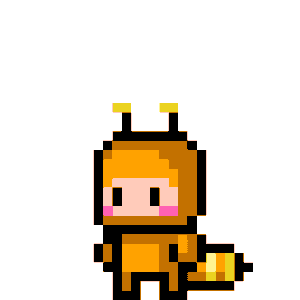 ドット絵フリー素材:黄色のハチの着ぐるみを着た男の子のアニメーション