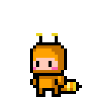 ドット絵フリー素材:黄色のハチの着ぐるみを着た男の子のアニメーション