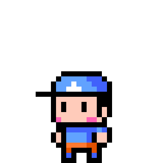 ドット絵フリー素材:青色の帽子を被った男の子のアニメーション