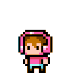 ドット絵フリー素材:ピンク色のヘッドホンをした男の子のアニメーション