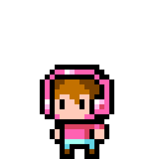ドット絵フリー素材:ピンク色のヘッドホンをした男の子のアニメーション
