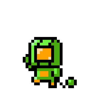 ドット絵フリー素材:緑色の宇宙服を着た男の子のイラスト
